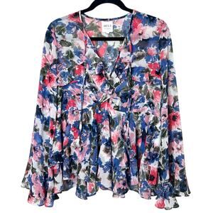 MISA Damaris Top Flowy Long Sleeve Ruffle Blouse Floral Print Sz S
